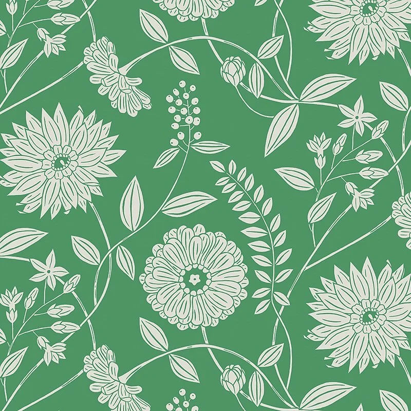 Nancy Wolff Green White Floral Leaf Pattern