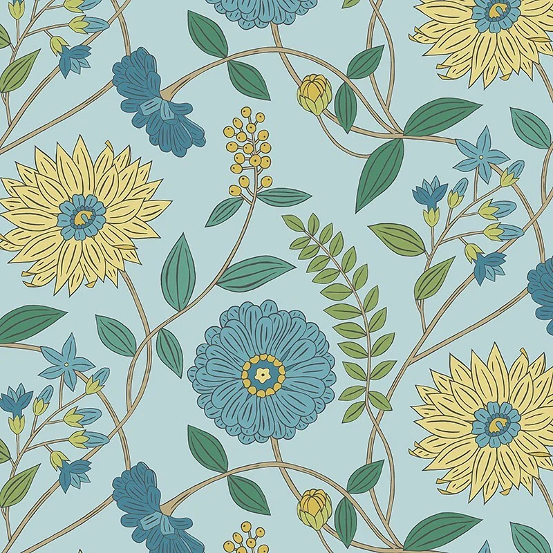 Nancy Wolff Yellow Blue Floral Leaf Pattern