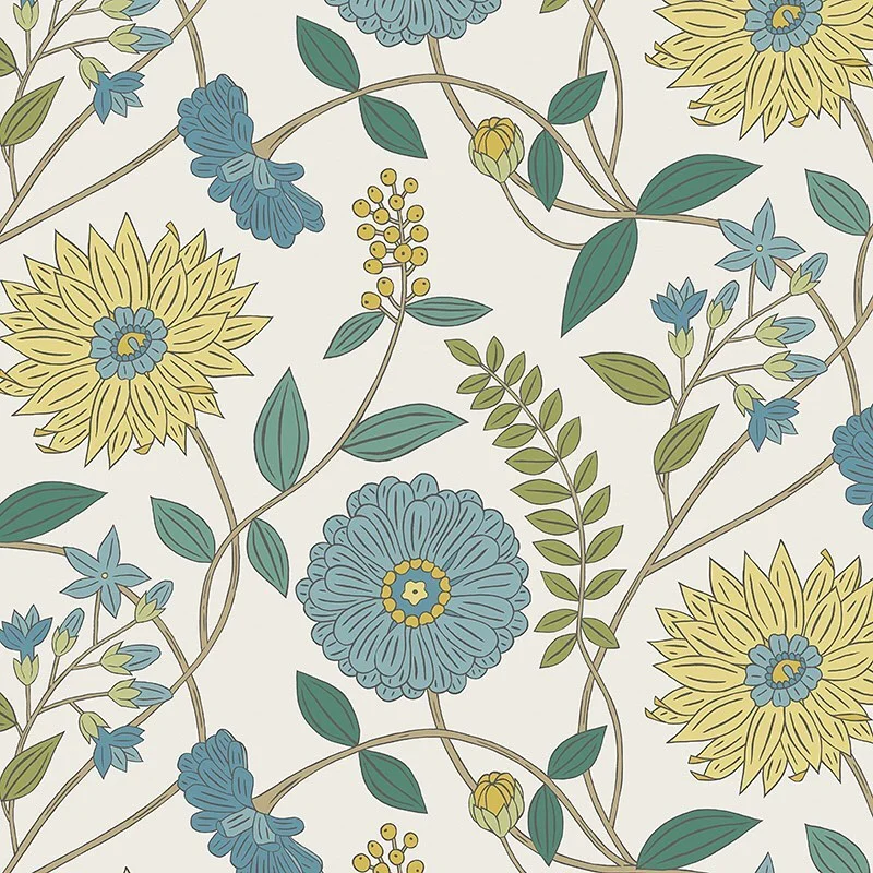 Nancy Wolff Yellow Blue Floral Leaf Pattern