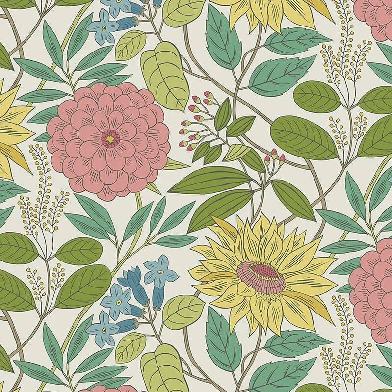 Nancy Wolff Pink Yellow Floral Leaf Pattern