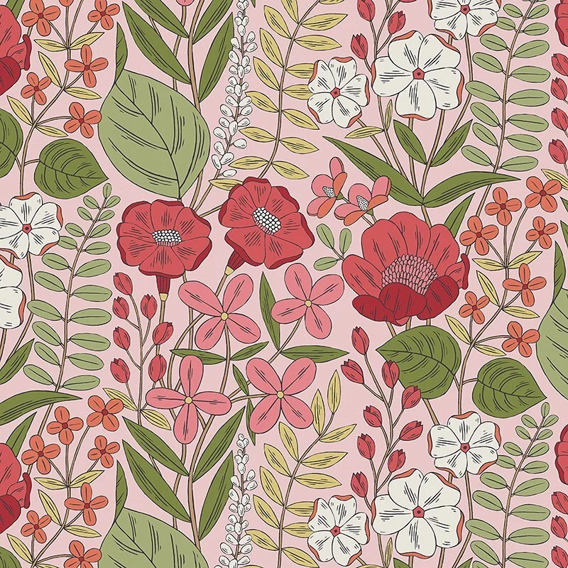 Nancy Wolff Red Pink Floral Leaf Pattern