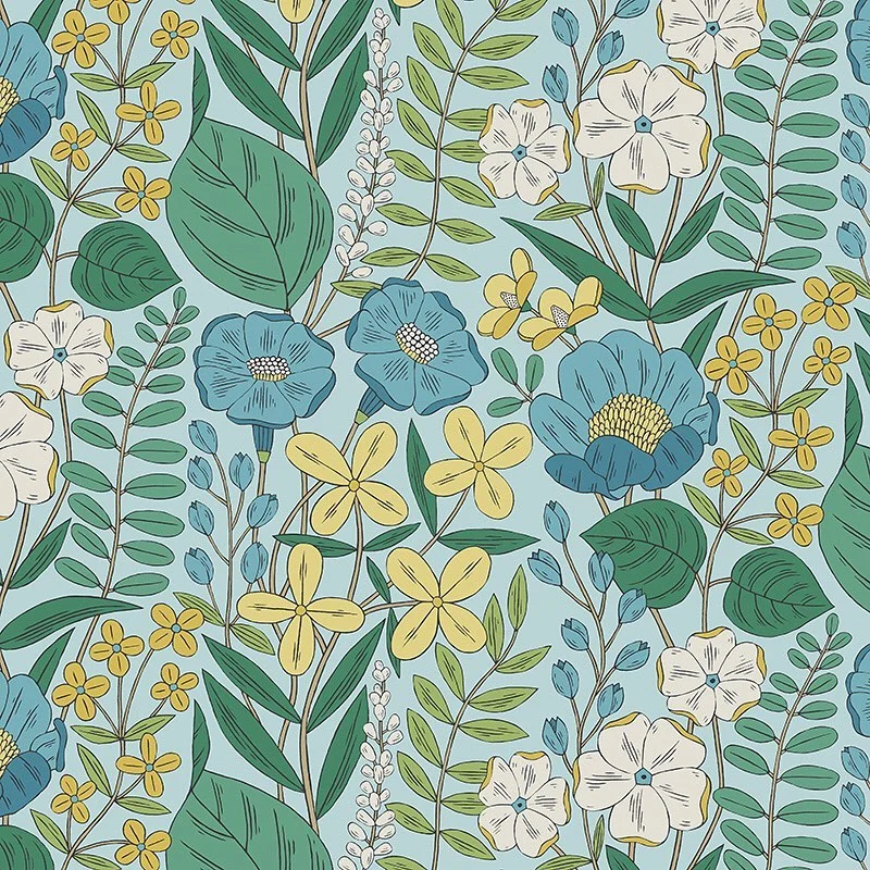 Nancy Wolff Blue Yellow Floral Leaf Pattern
