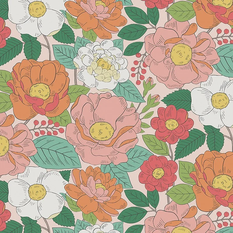 Nancy Wolff Pink Orange Floral Leaf Pattern