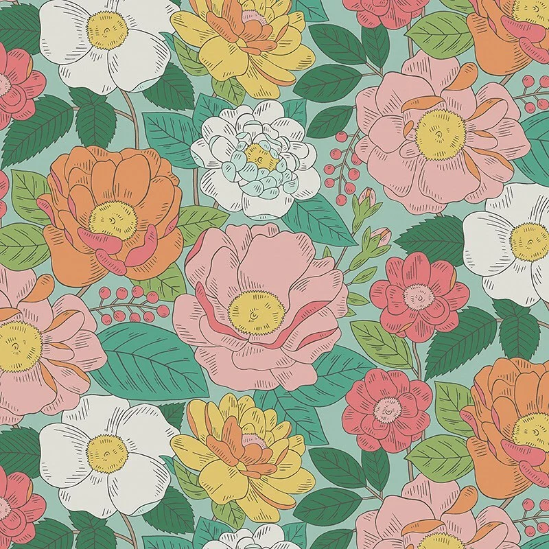 Nancy Wolff Teal Floral Leaf Pattern