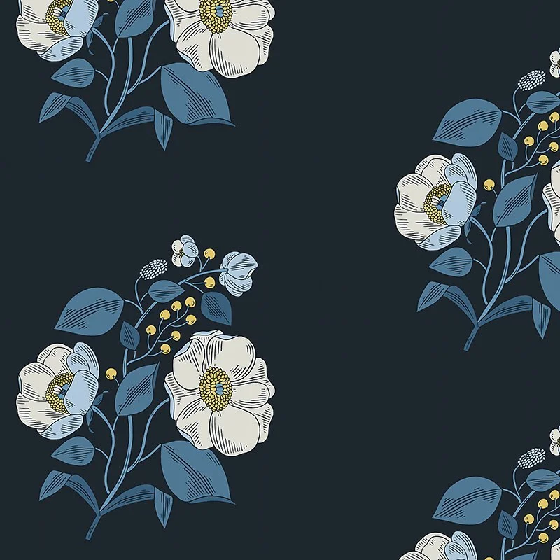 Nancy Wolff Navy Blue Floral Motif Pattern