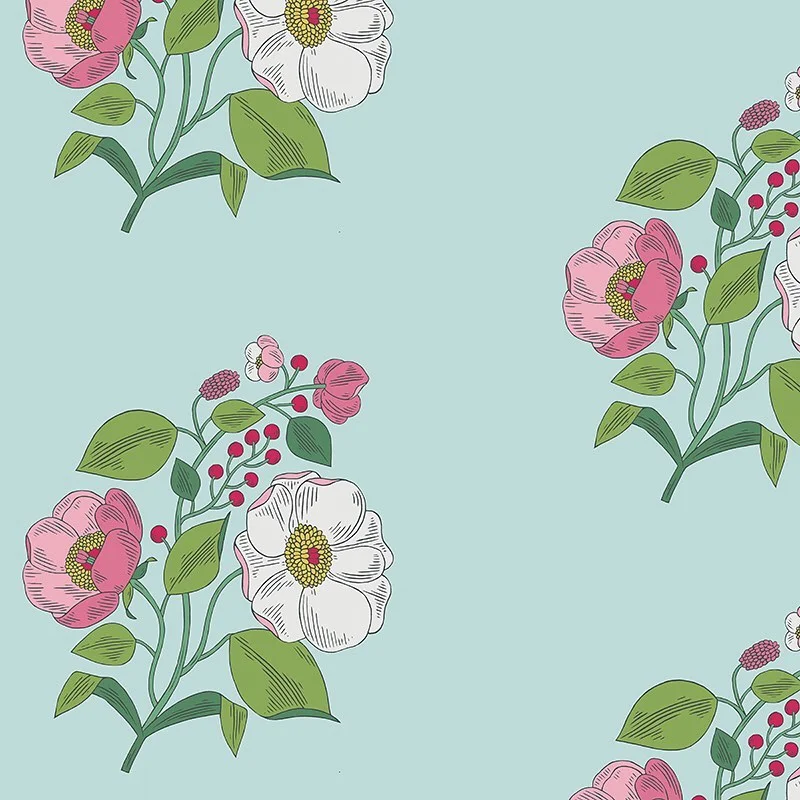 Nancy Wolff Pink Green Floral Leaf Pattern