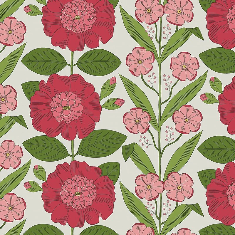 Nancy Wolff Red Pink Floral Leaf Pattern