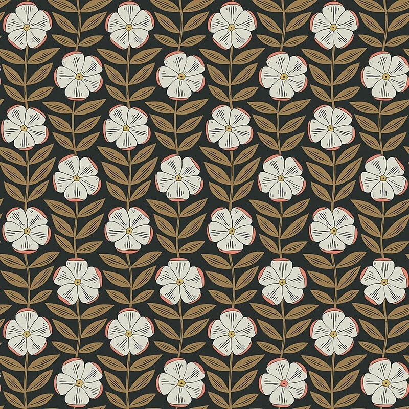 Nancy Wolff White Brown Floral Leaf Pattern