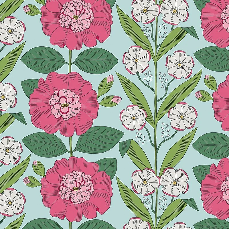 Nancy Wolff Pink White Floral Leaf Pattern