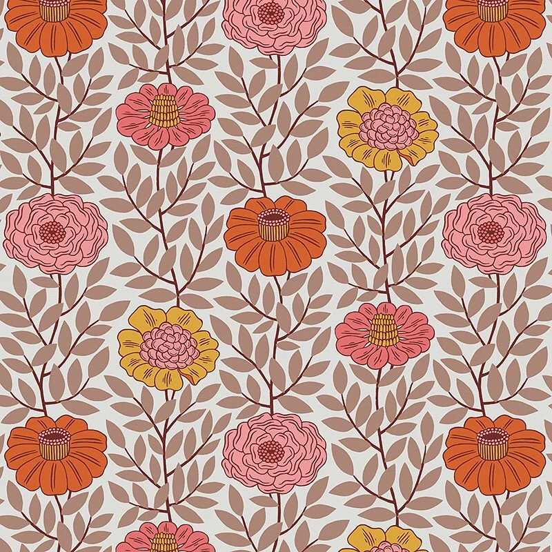 Nancy Wolff Orange Pink Floral Leaf Pattern