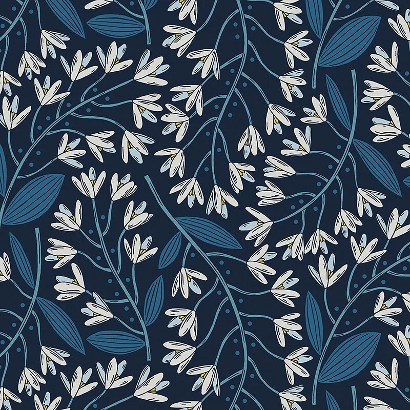 Nancy Wolff Dark Blue Floral Leaf Pattern