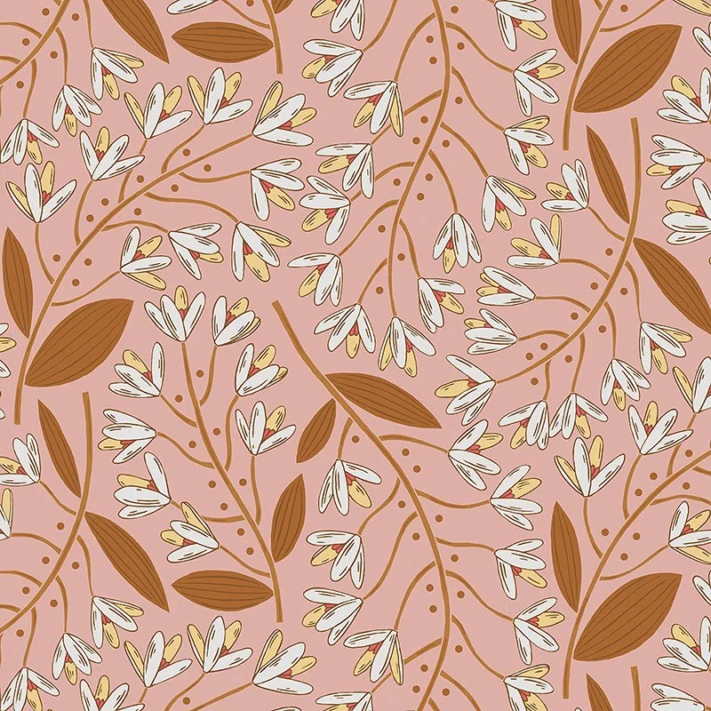 Nancy Wolff Brown Pink Branch Leaf Floral Pattern