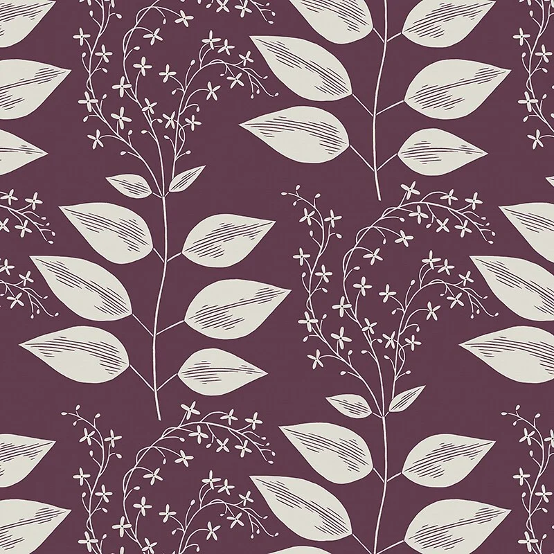 Nancy Wolff White Dark Leaf Floral Motif Pattern