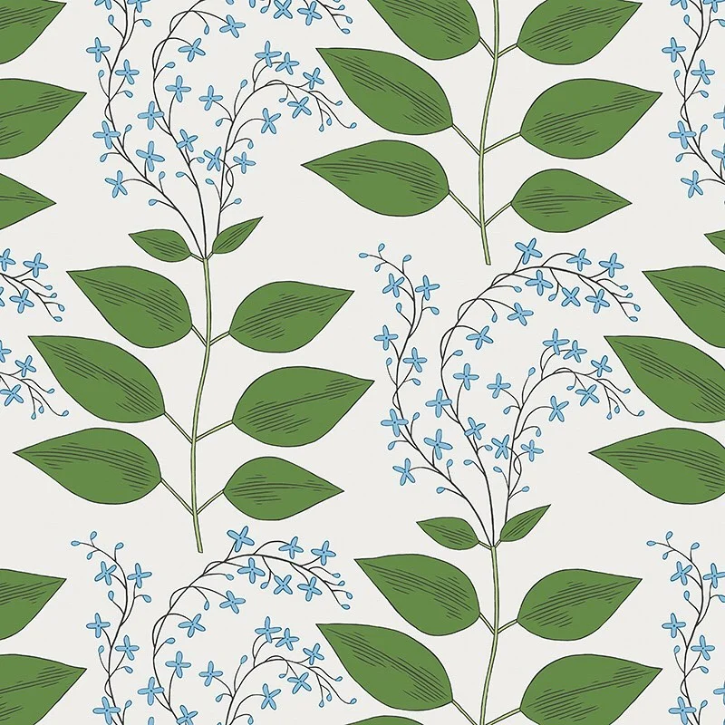 Nancy Wolff Green Blue Leaf Floral Pattern