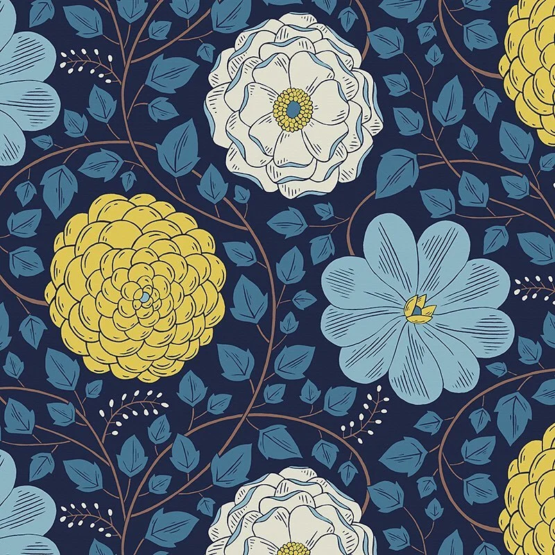 Nancy Wolff Navy Blue Floral Pattern