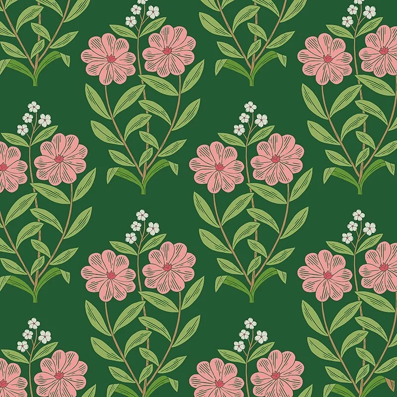 Nancy Wolff Green Pink Floral Leaf Pattern