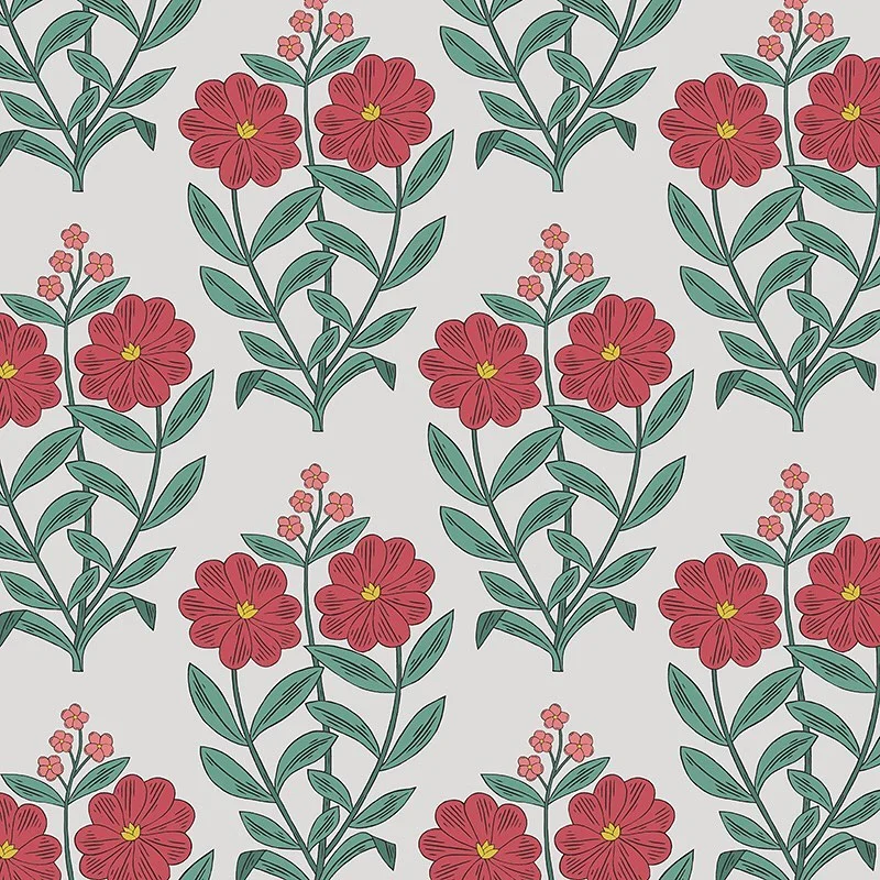 Nancy Wolff Red Green Floral Leaf Pattern