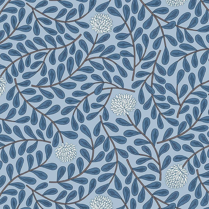 Nancy Wolff Blue White Floral Leaf Branch Pattern