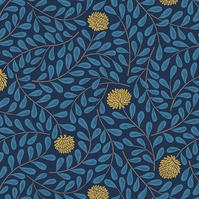 Nancy Wolff Blue Yellow Leaf Floral Pattern