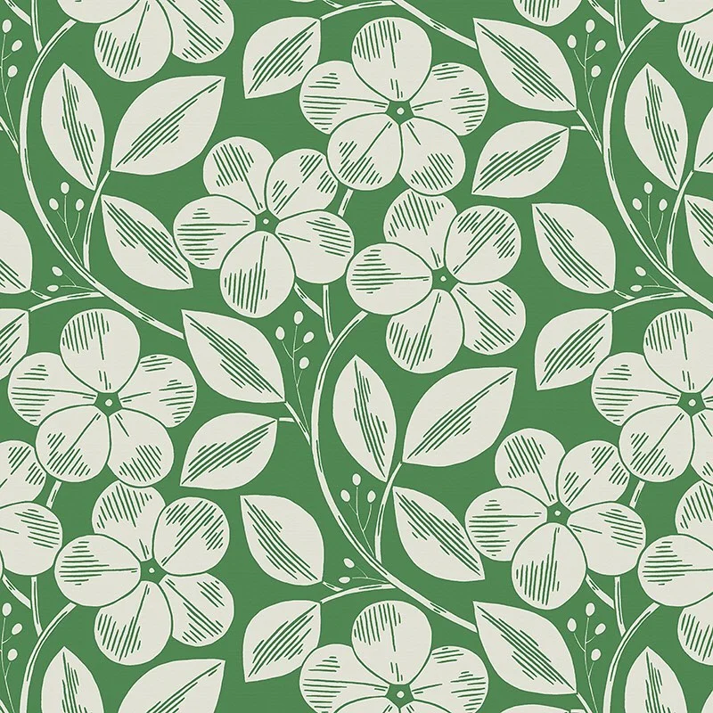 Nancy Wolff Green White Floral Leaf Pattern