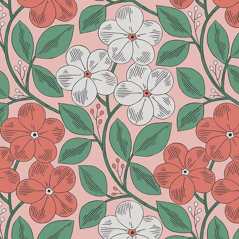 Nancy Wolff Pink Green Floral Leaf Pattern