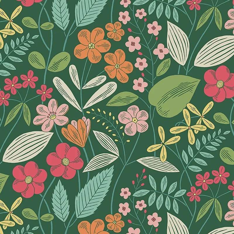 Nancy Wolff Green Floral Leaf Geometric Pattern