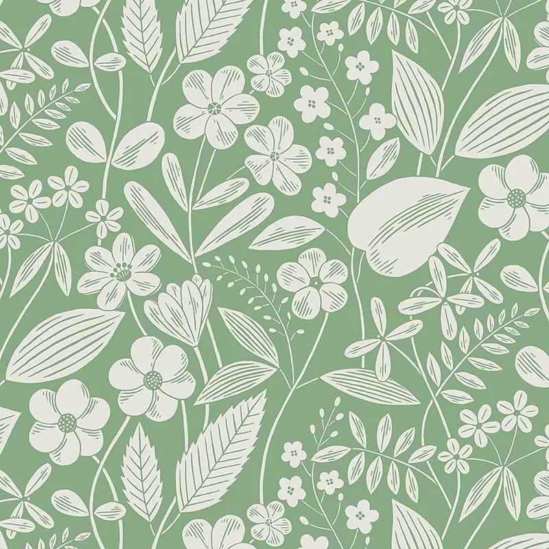 Nancy Wolff Green White Floral Leaf Pattern