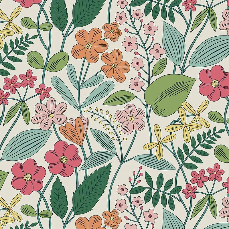 Nancy Wolff Pink Orange Floral Leaf Pattern