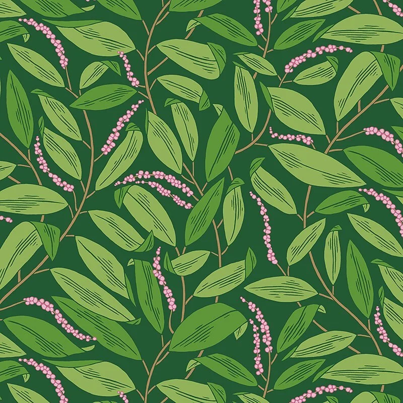 Nancy Wolff Green Pink Leaf Dots Pattern