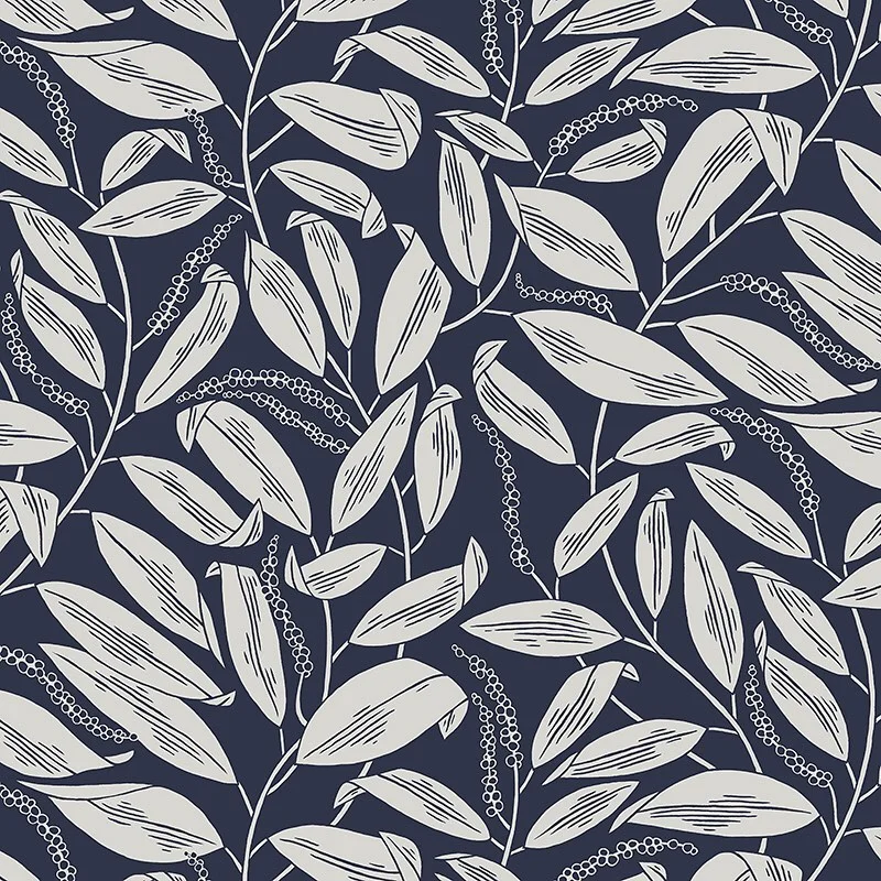Nancy Wolff Navy Blue Leaf Motif Pattern