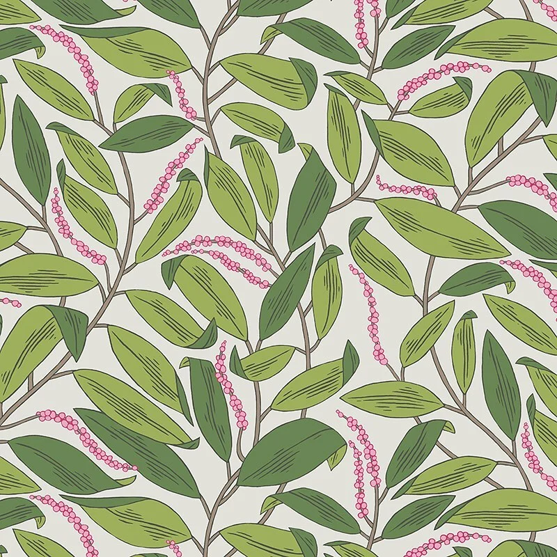 Nancy Wolff Green Pink Leaf Dots Branch Pattern