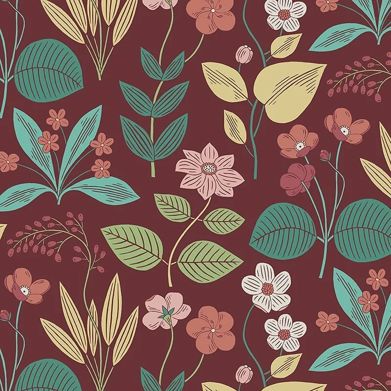 Nancy Wolff Green Pink Floral Leaf Pattern