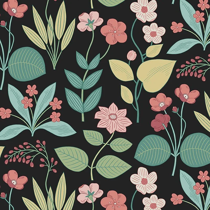 Nancy Wolff Pink Green Floral Leaf Pattern