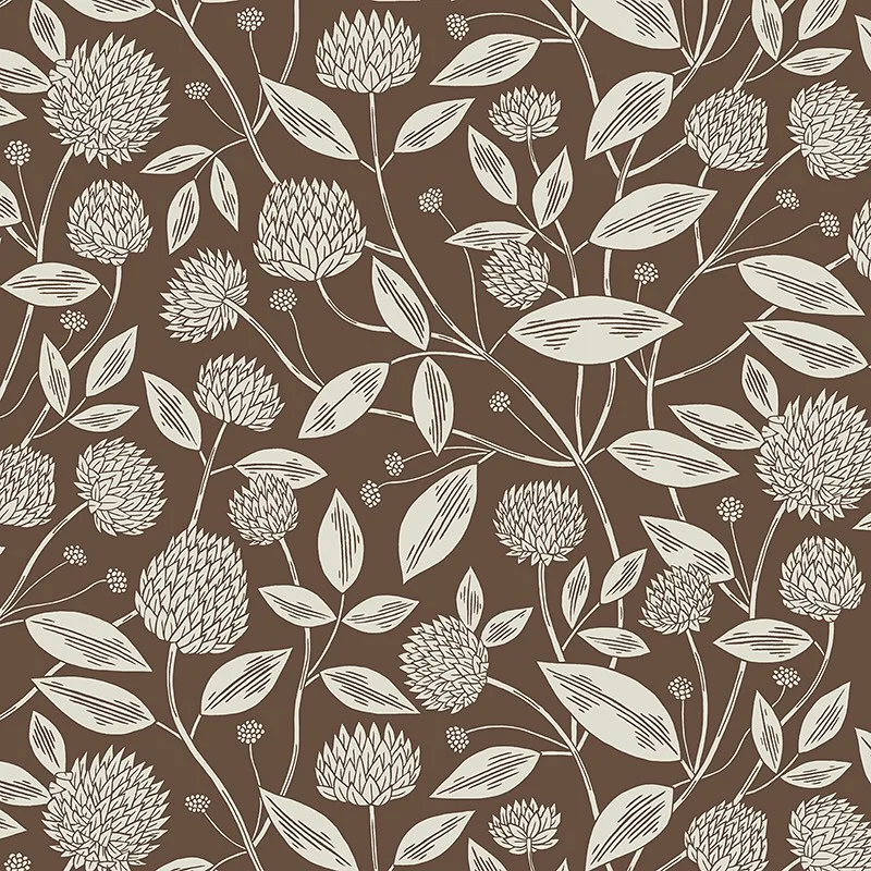 Nancy Wolff Brown White Floral Leaf Pattern