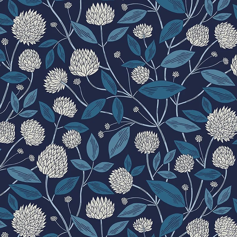 Nancy Wolff Navy Blue Floral Leaf Pattern