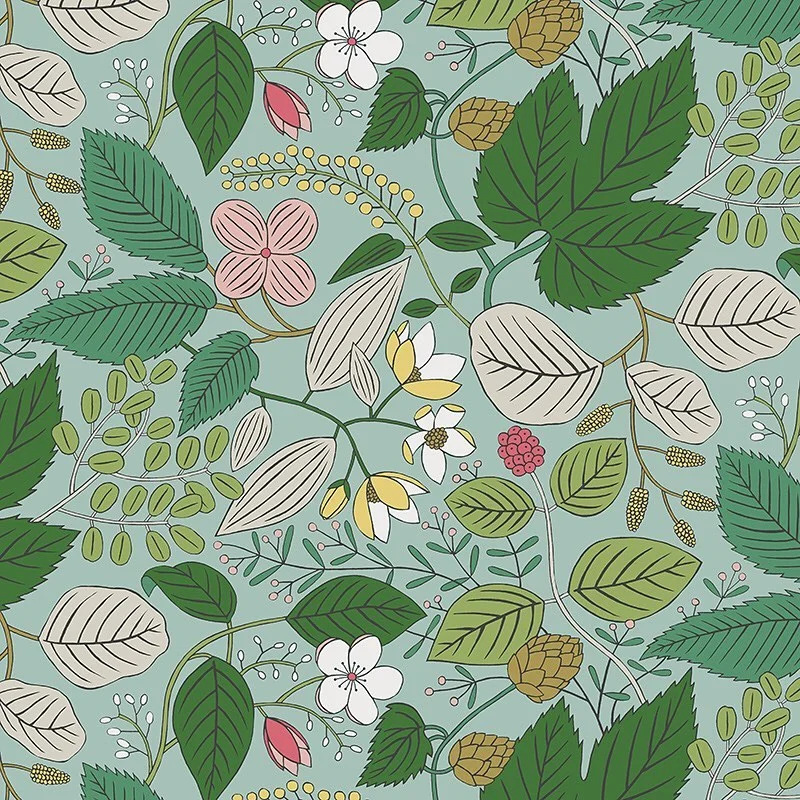 Nancy Wolff Green Teal Leaf Floral Pattern