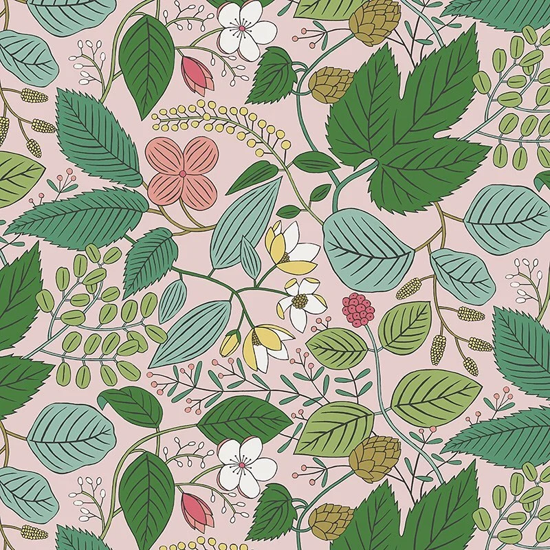 Nancy Wolff Green Pink Leaf Floral Pattern