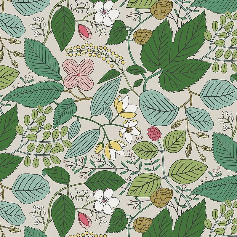 Nancy Wolff Green Beige Leaf Floral Pattern