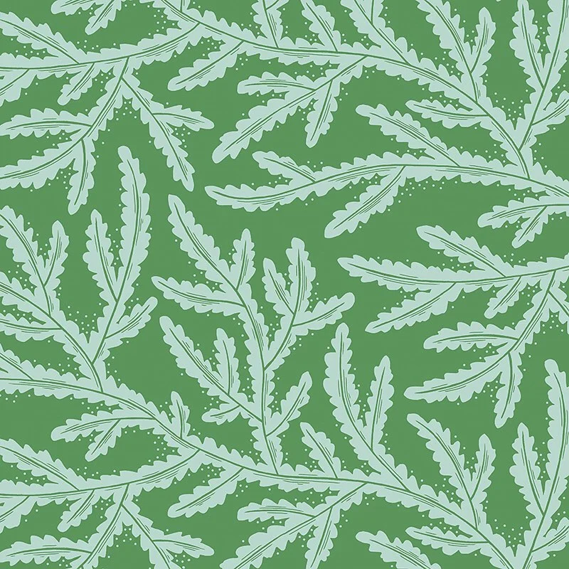 Nancy Wolff Green White Branch Dots Pattern