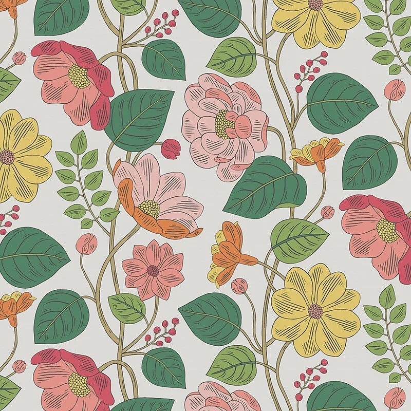 Nancy Wolff Yellow Pink Floral Leaf Pattern