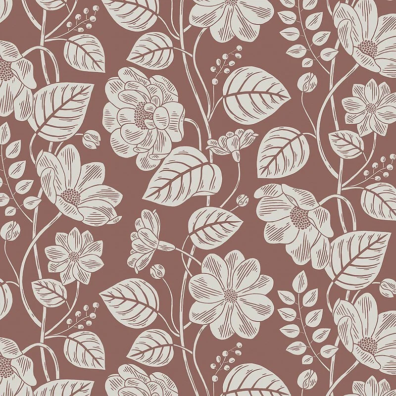 Nancy Wolff White Brown Floral Leaf Pattern