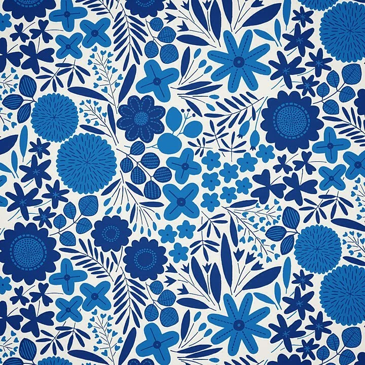 Nancy Wolff Blue Cream Floral Geometric Pattern