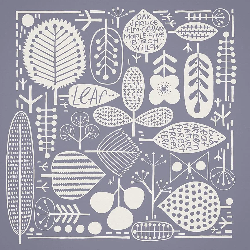 Nancy Wolff White Purple Geometric Leaf Tree Pattern