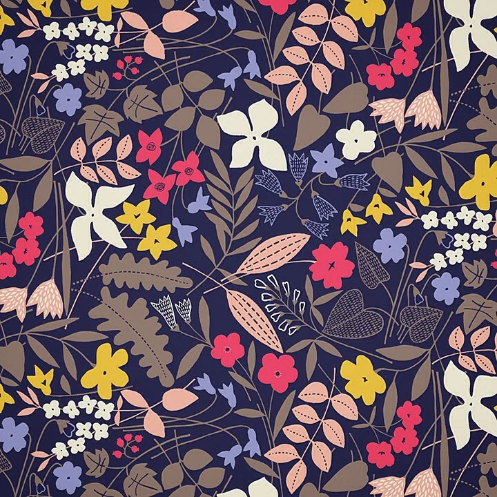 Nancy Wolff Navy Red Floral Motif Leaf Pattern