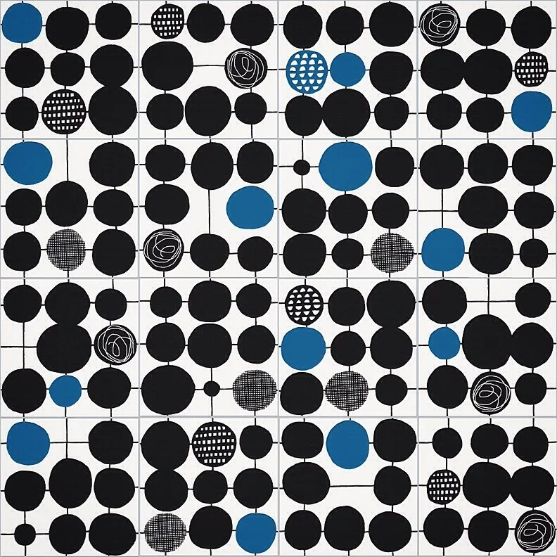 Nancy Wolff Black Blue Circles Grid Pattern