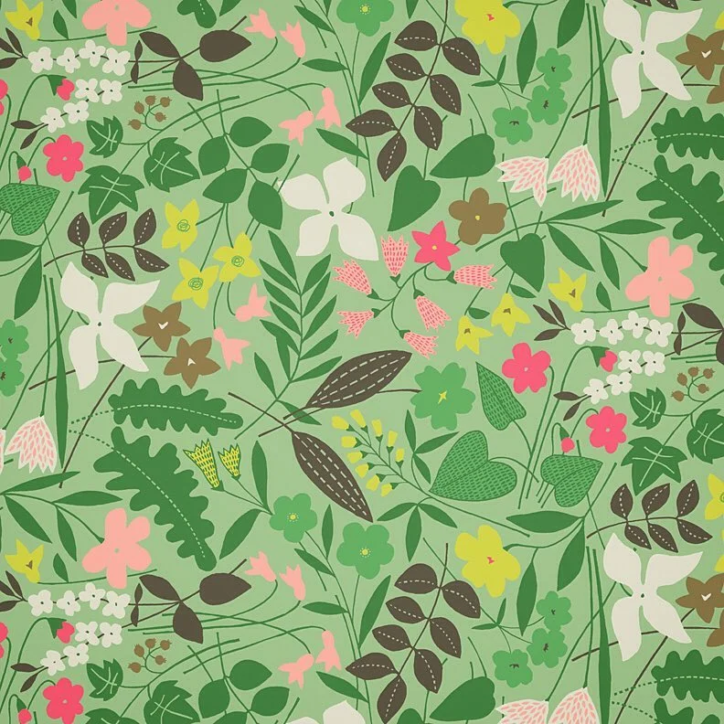 Nancy Wolff Green Floral Leaf Geometric Pattern