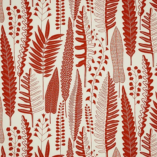 Nancy Wolff Red White Leaf Pattern