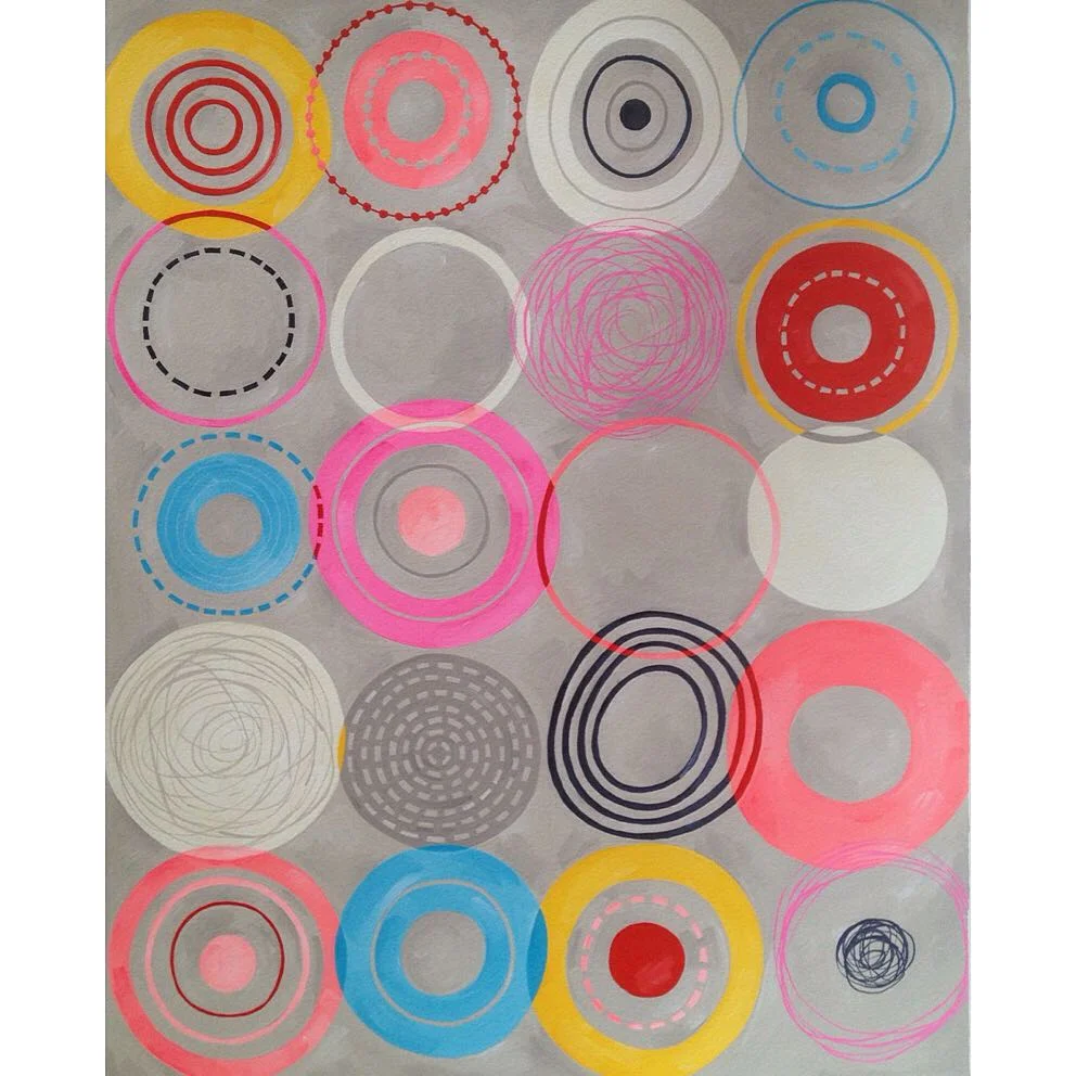 Nancy Wolff Red Pink Geometric Circles Pattern