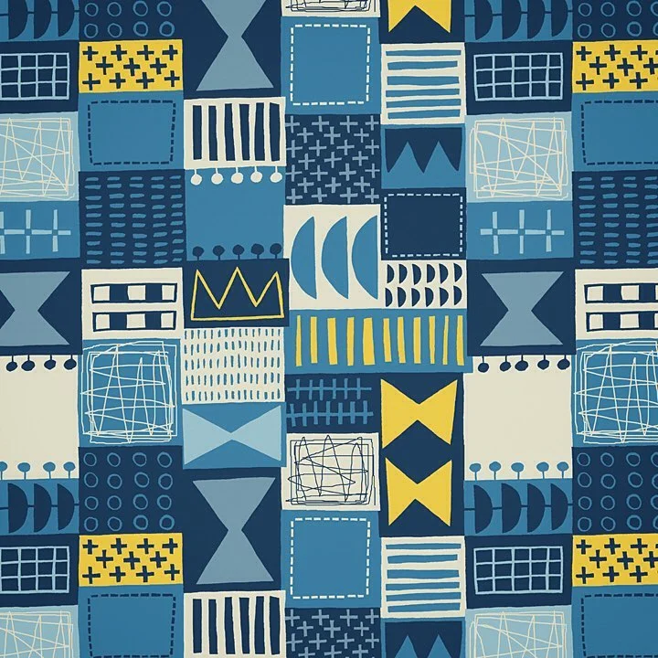 Nancy Wolff Blue Yellow Geometric Abstract Triangles Pattern