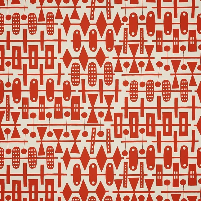 Nancy Wolff Red Beige Geometric Pattern